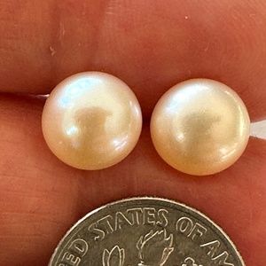8.4mm NATURAL Peach Cultured Pearl Earrings - 925 Sterling Silver